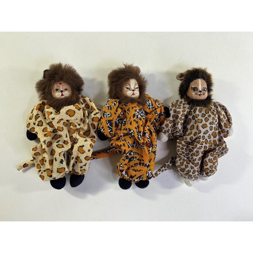 Springford Azusa Porcelain Cat Clown Weighted Dolls Leopard Cheetah Print 8in